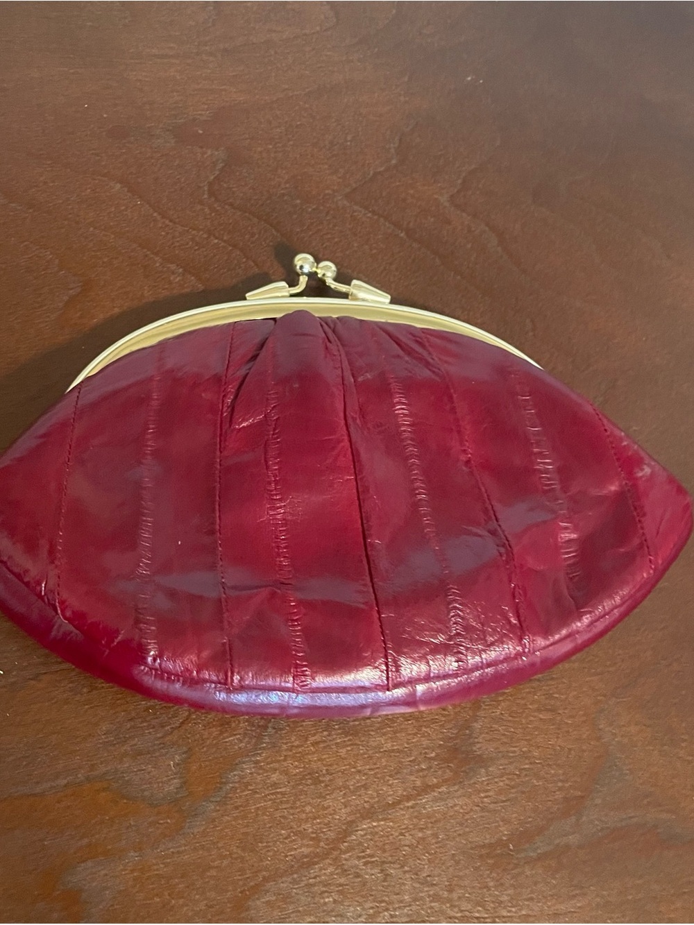 Eel Skin Burgundy Kiss Double Snap Closure Women's Coin Purse Clutch Wallet